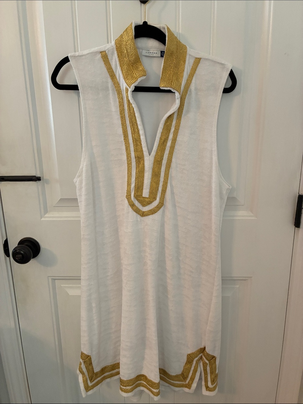 Cabana Life White Sleeveless Tunic Dress or Cover up with Gold Trim